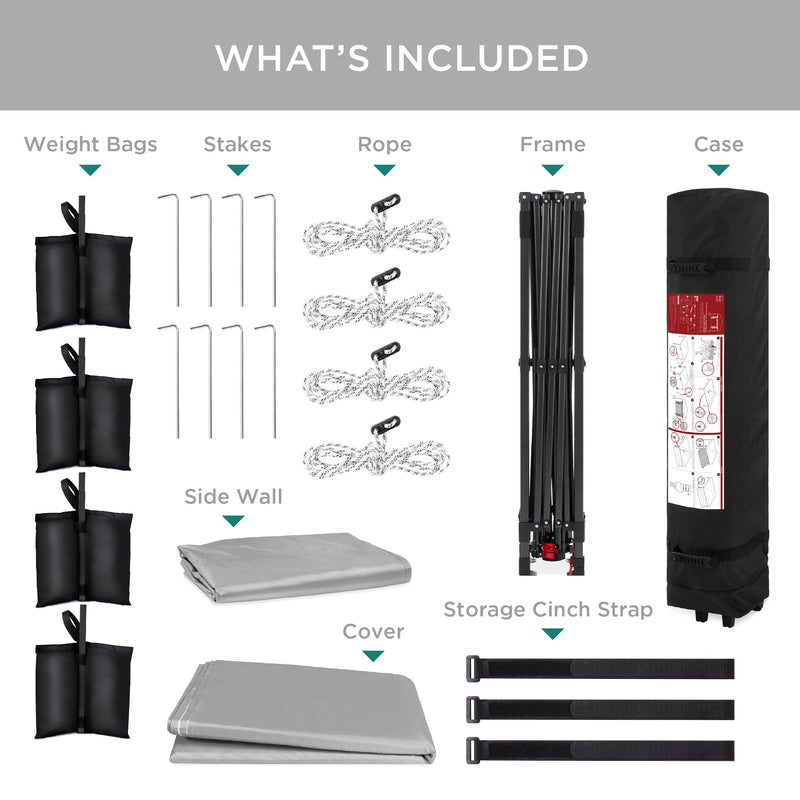 One-Person Setup Instant Pop Up Canopy w/ Side Wall, Carrying Case - 10x10ft - Kivo Store