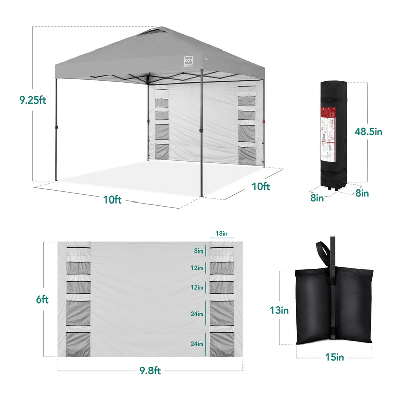 One-Person Setup Instant Pop Up Canopy w/ Side Wall, Carrying Case - 10x10ft - Kivo Store
