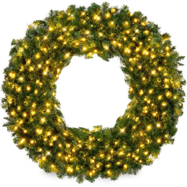 Pre-Lit Artificial Fir Christmas Wreath w/ LED Lights, Plug-In, PVC Tips - Kivo Store