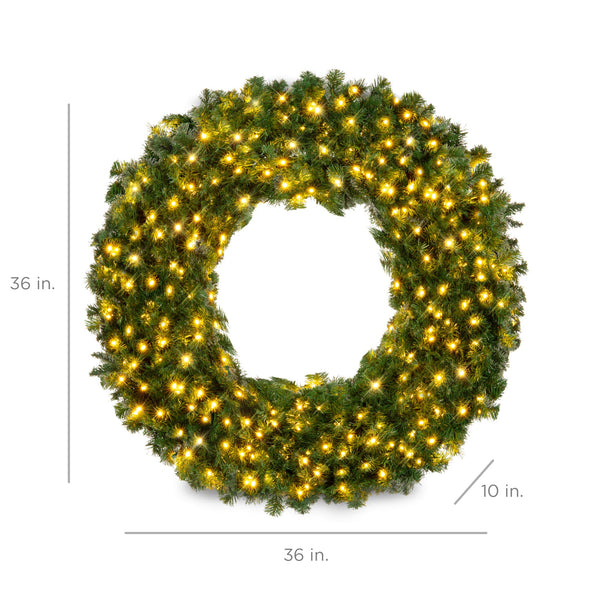 Pre-Lit Artificial Fir Christmas Wreath w/ LED Lights, Plug-In, PVC Tips - Kivo Store