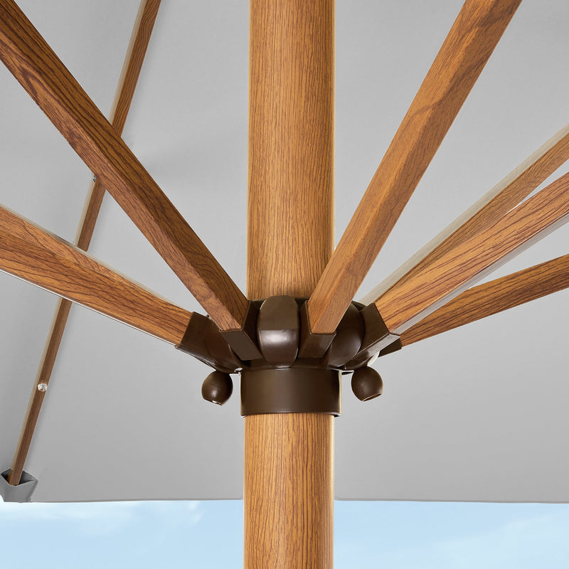 Square Solar LED Lighted Patio Umbrella w/ Woodgrain Pattern - 9ft