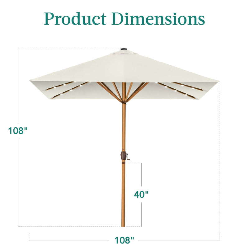 Square Solar LED Lighted Patio Umbrella w/ Woodgrain Pattern - 9ft