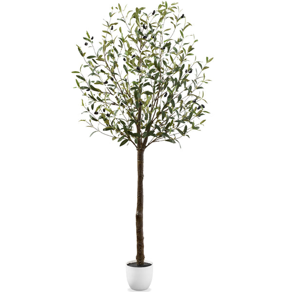 Artificial Olive Tree, Lifelike Faux Tree w/ White Pot, Decorative Olives