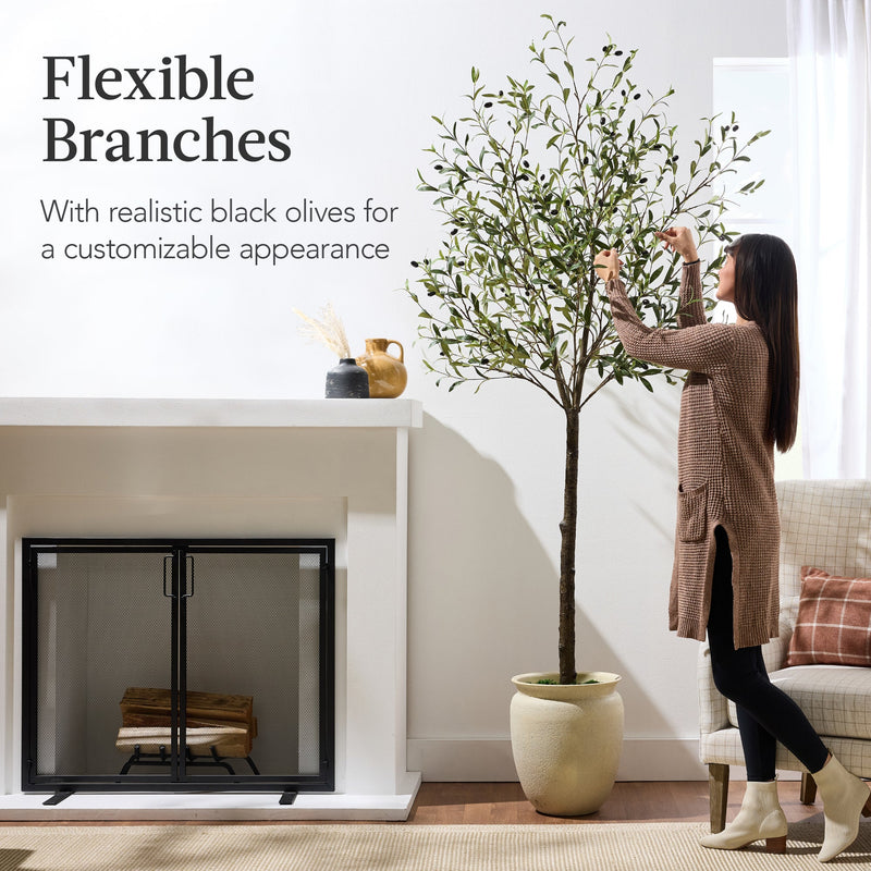 Artificial Olive Tree, Lifelike Faux Tree w/ White Pot, Decorative Olives