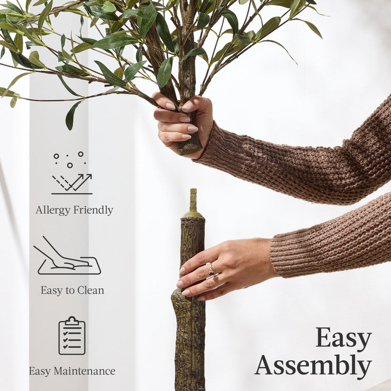 Artificial Olive Tree, Lifelike Faux Tree w/ White Pot, Decorative Olives