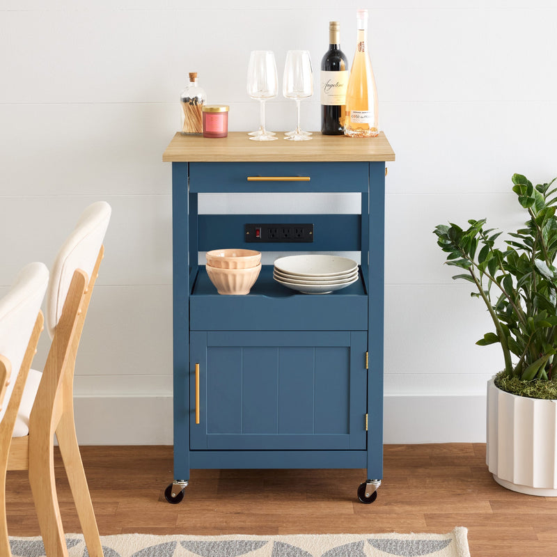 Rolling Kitchen Island Cart, Cabinet w/Drawer, Sliding Tray, Outlet