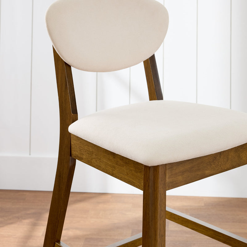 2-Piece Mid-Century Modern Wood & Upholstered Counter Height Bar Stool Set