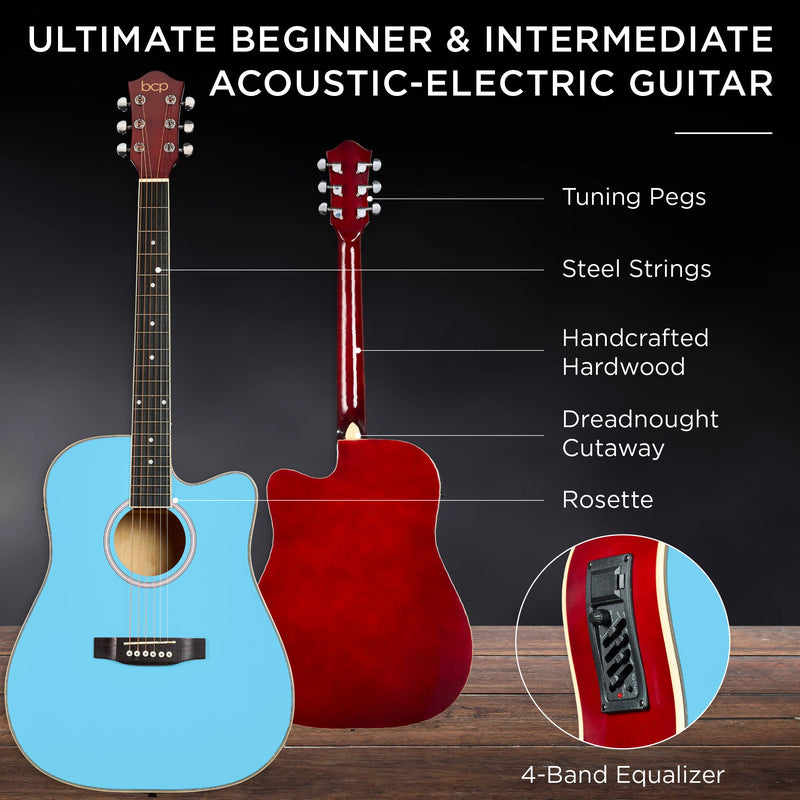 Beginner Acoustic Electric Cutaway Guitar Set w/ Gig Bag, Strap - 41in
