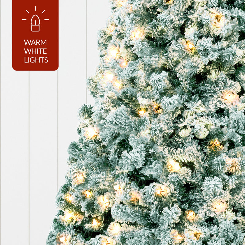 Pre-Lit Sage Green Flocked Artificial Pine Christmas Tree w/ White Lights