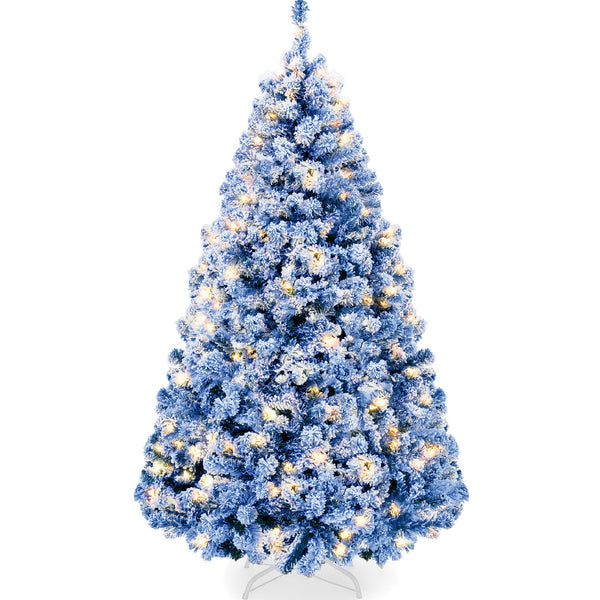 Pre-Lit Blue Flocked Artificial Pine Christmas Tree w/ White Lights