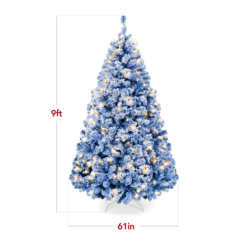 Pre-Lit Blue Flocked Artificial Pine Christmas Tree w/ White Lights