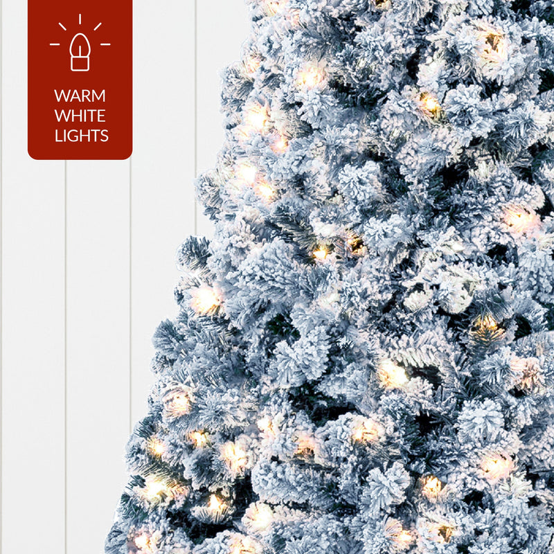 Pre-Lit Ice Blue Flocked Artificial Pine Christmas Tree w/ White Lights