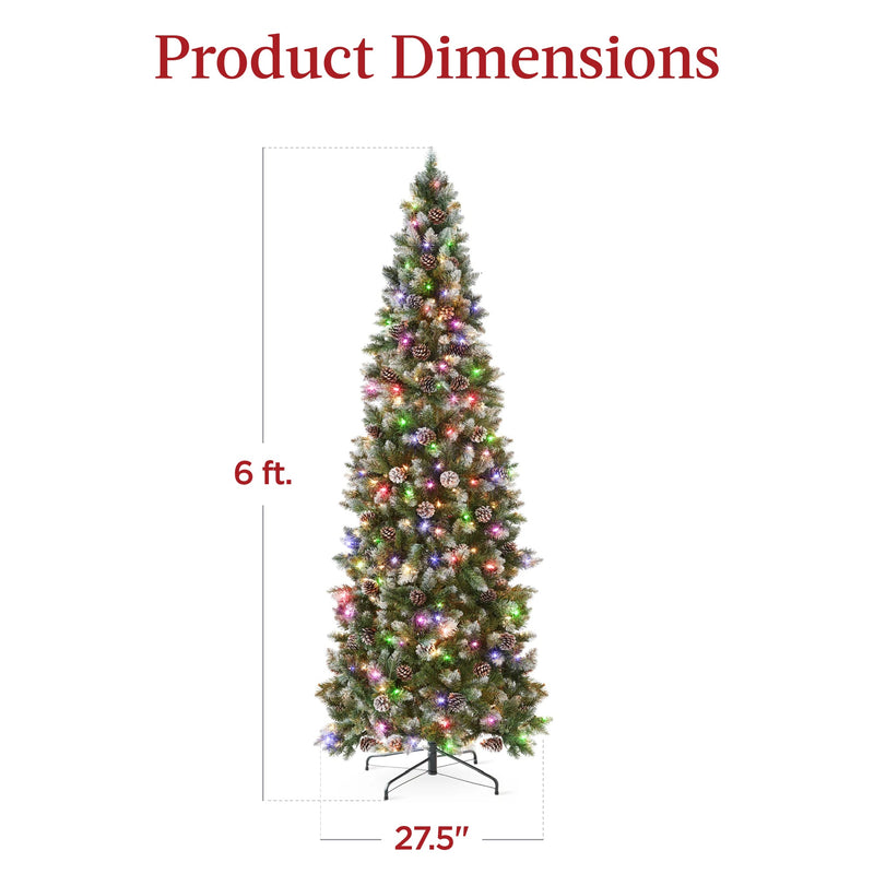 Pre-Lit Partially Flocked Pencil Christmas Tree w/ 2-in-1 Multicolor Lights