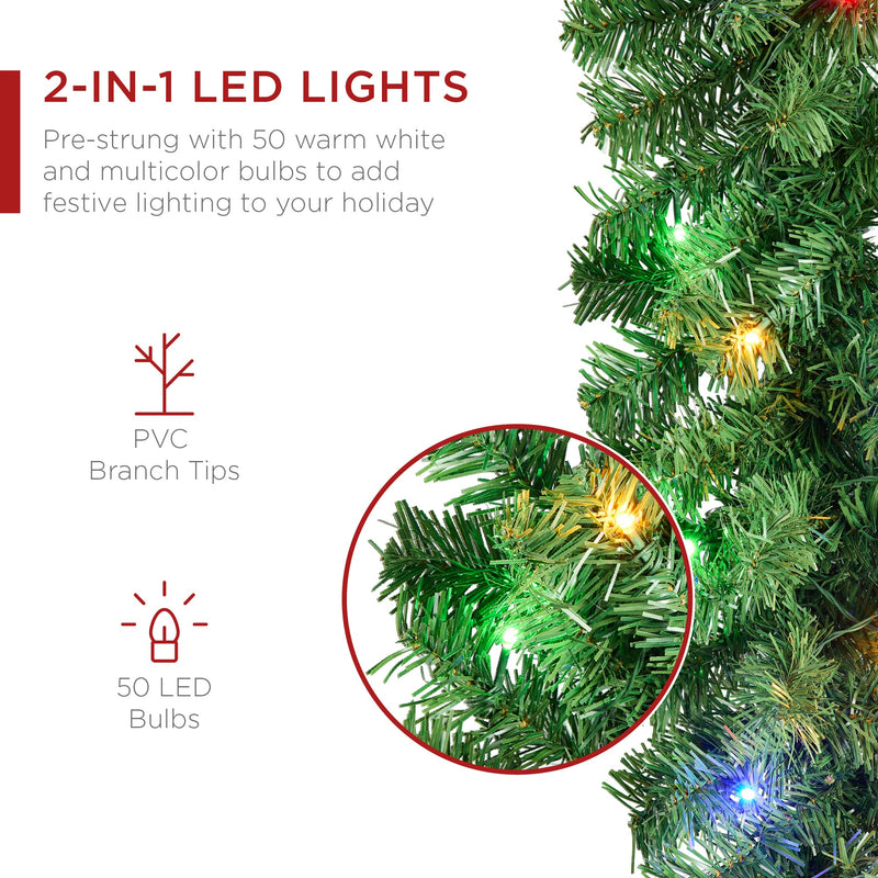 9ft Pre-Lit Christmas Garland w/ 50 Lights, Pine Cones, Berries