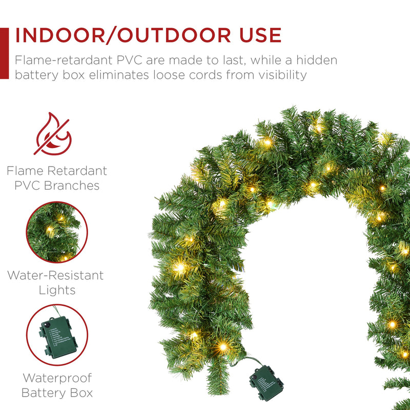9ft Pre-Lit Christmas Garland w/ 50 Lights, Pine Cones, Berries