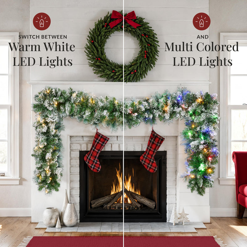 9ft Pre-Lit Christmas Garland w/ 50 Lights, Pine Cones, Berries - Kivo Store