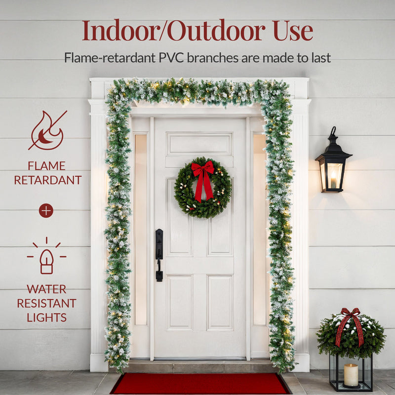 9ft Pre-Lit Christmas Garland w/ 50 Lights, Pine Cones, Berries - Kivo Store