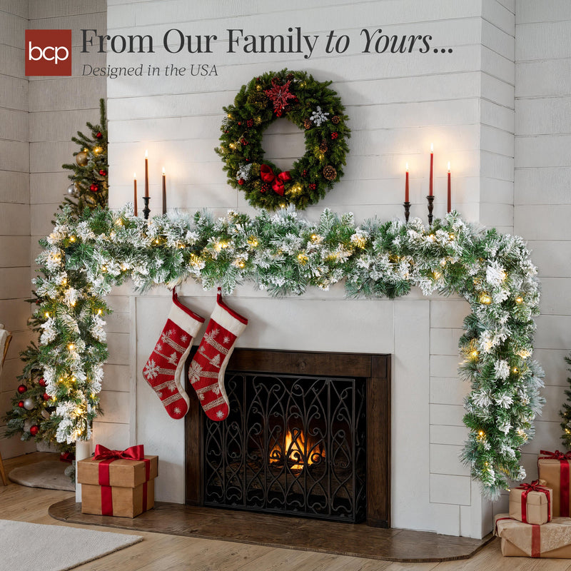 9ft Pre-Lit Christmas Garland w/ 50 Lights, Pine Cones, Berries - Kivo Store