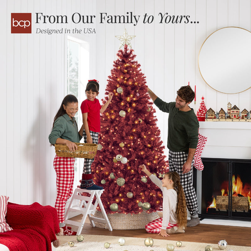 Pre-Lit Artificial Burgundy Christmas Tree w/ Incandescent Lights