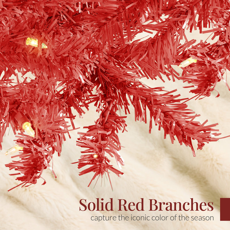 Pre-Lit Artificial Red Christmas Tree w/ Incandescent Lights