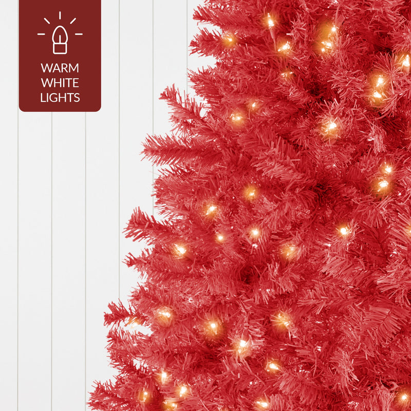 Pre-Lit Artificial Red Christmas Tree w/ Incandescent Lights