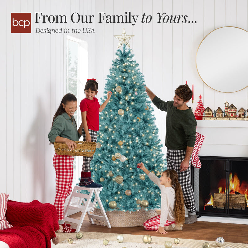 Pre-Lit Artificial Peacock Blue Christmas Tree w/ Incandescent Lights