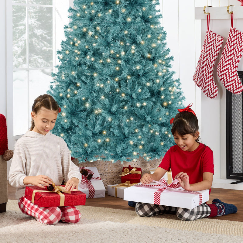 Pre-Lit Artificial Peacock Blue Christmas Tree w/ Incandescent Lights