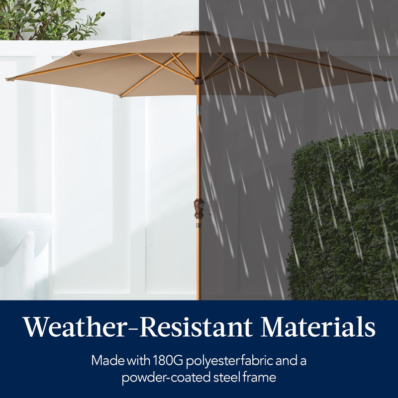 Outdoor Woodgrain Pattern Patio Umbrella Decoration w/ Tilt, Crank - 10ft