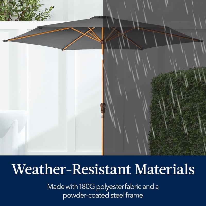 Outdoor Woodgrain Pattern Patio Umbrella Decoration w/ Tilt, Crank - 10ft