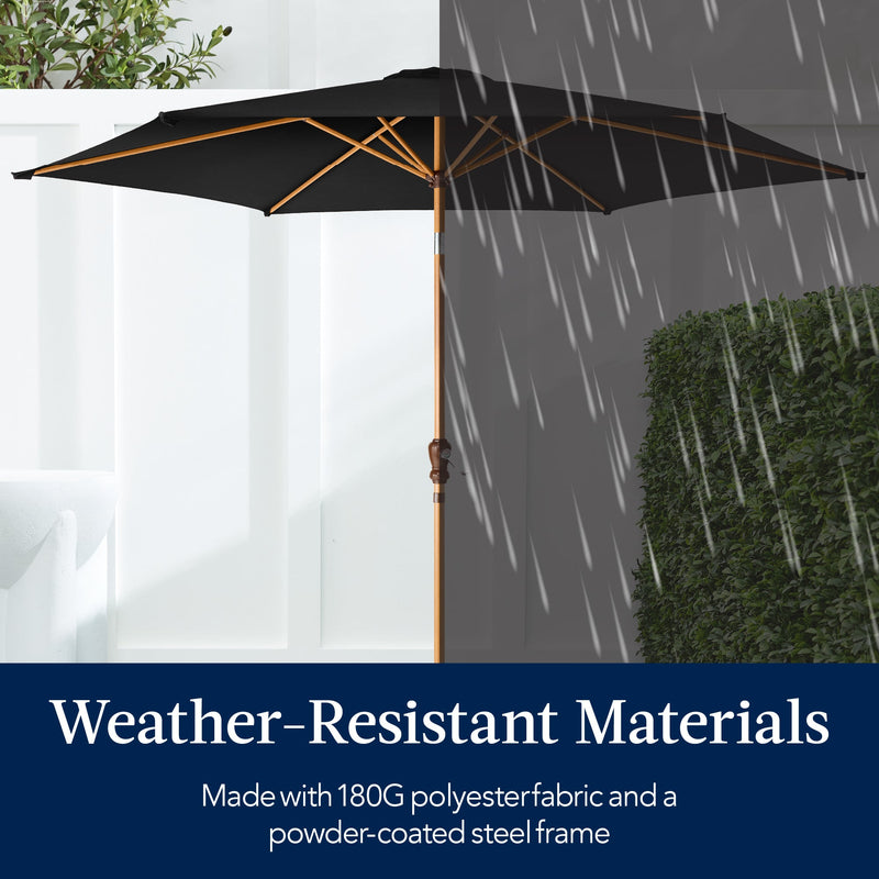 Outdoor Woodgrain Pattern Patio Umbrella Decoration w/ Tilt, Crank - 10ft