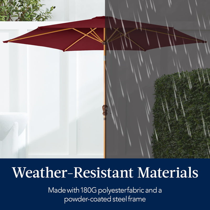 Outdoor Woodgrain Pattern Patio Umbrella Decoration w/ Tilt, Crank - 10ft