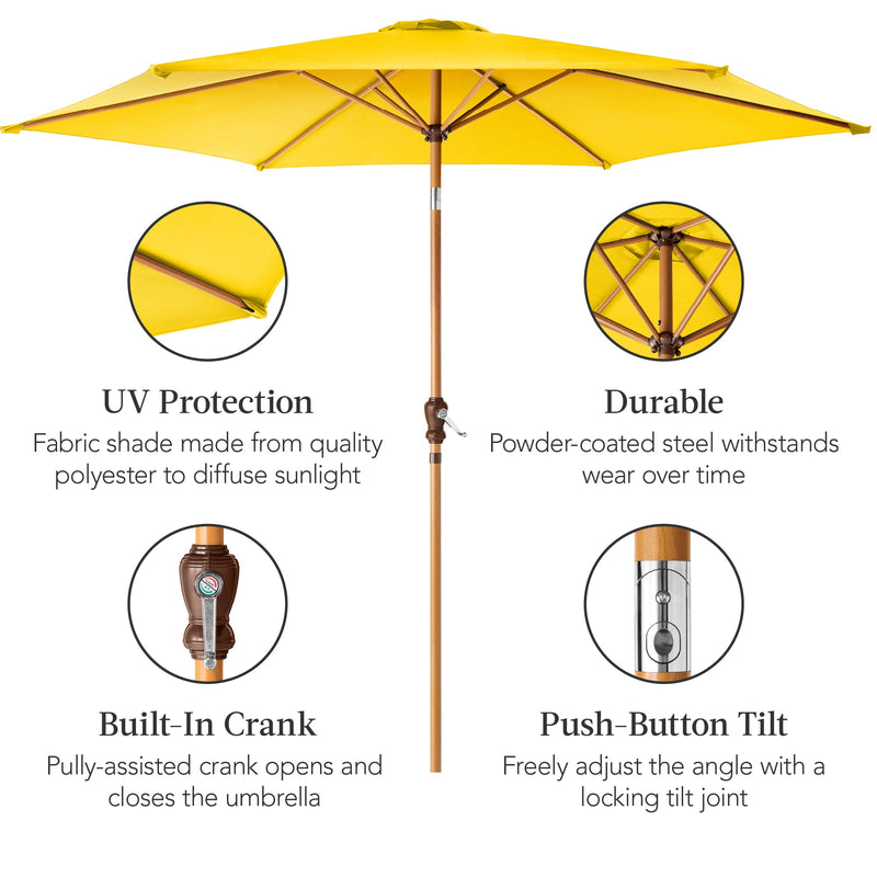 Outdoor Woodgrain Pattern Patio Umbrella Decoration w/ Tilt, Crank - 10ft