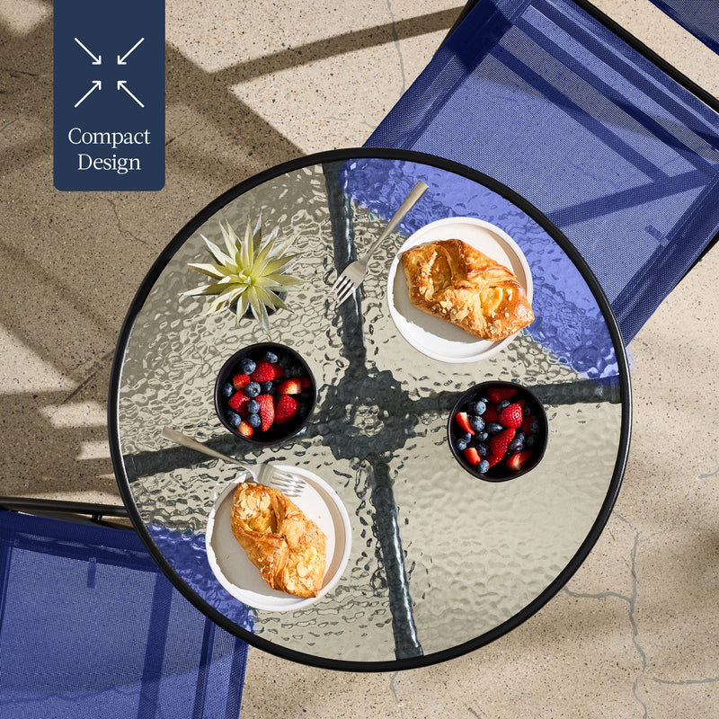3-Piece Bistro Set w/ Glass Table, 2 Foldable Chairs