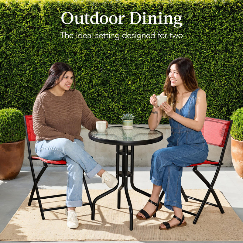 3-Piece Bistro Set w/ Glass Table, 2 Foldable Chairs