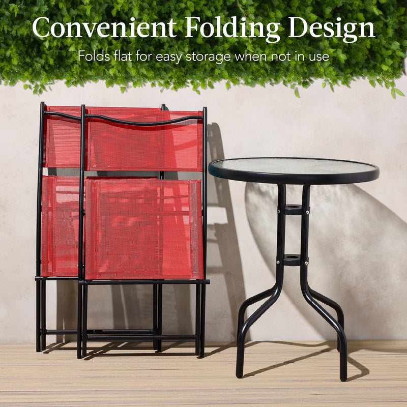 3-Piece Bistro Set w/ Glass Table, 2 Foldable Chairs