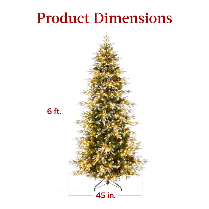 Pre-Lit Artificial Flocked Slim Aspen Noble Fir Christmas Tree w/ Stand