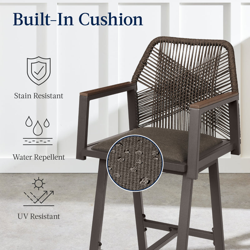 Set of 2 Indoor/Outdoor Aluminum Swivel Barstools with Arms All-Weather Rope