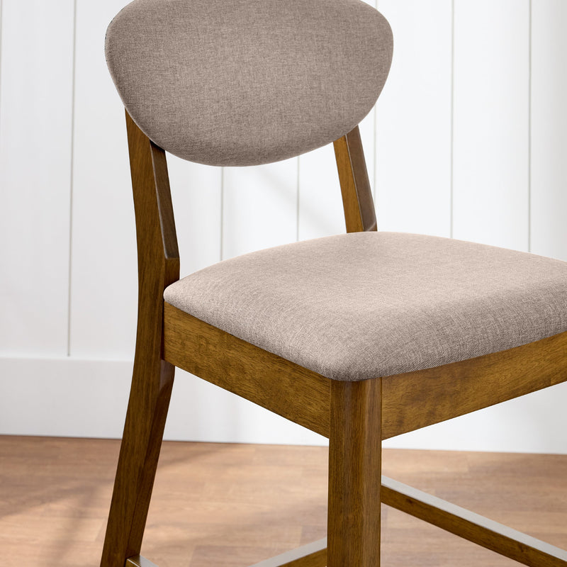 2-Piece Mid-Century Modern Wood & Upholstered Counter Height Bar Stool Set