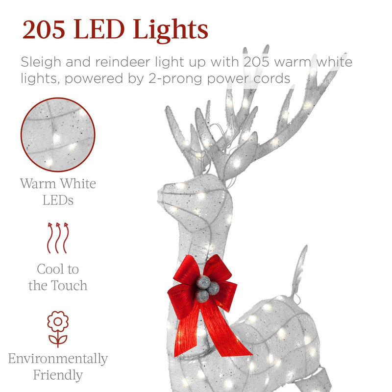 Lighted Christmas Reindeer & Sleigh Outdoor Decor Set w/ LED Lights - Kivo Store