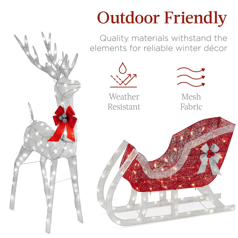 Lighted Christmas Reindeer & Sleigh Outdoor Decor Set w/ LED Lights - Kivo Store