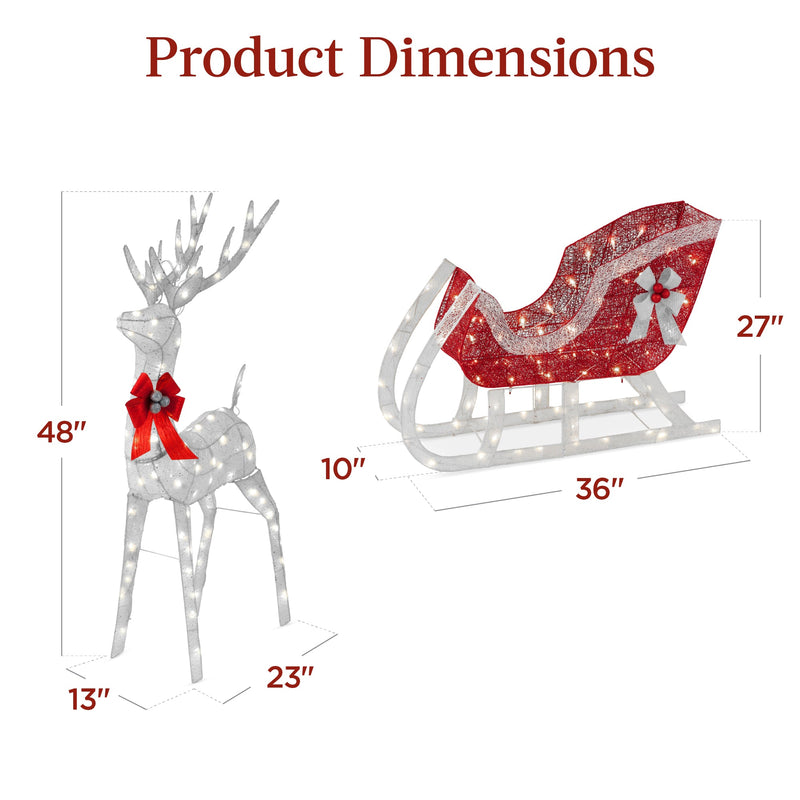 Lighted Christmas Reindeer & Sleigh Outdoor Decor Set w/ LED Lights - Kivo Store