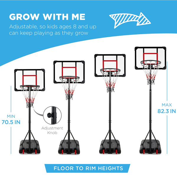 Kids Height-Adjustable Basketball Hoop, Square Backboard w/ 2 Wheels