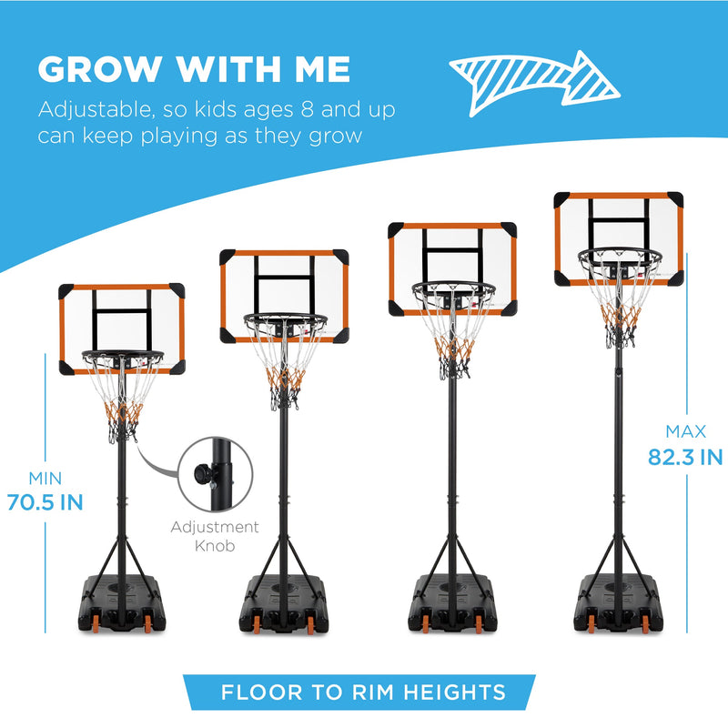 Kids Height-Adjustable Basketball Hoop, Square Backboard w/ 2 Wheels