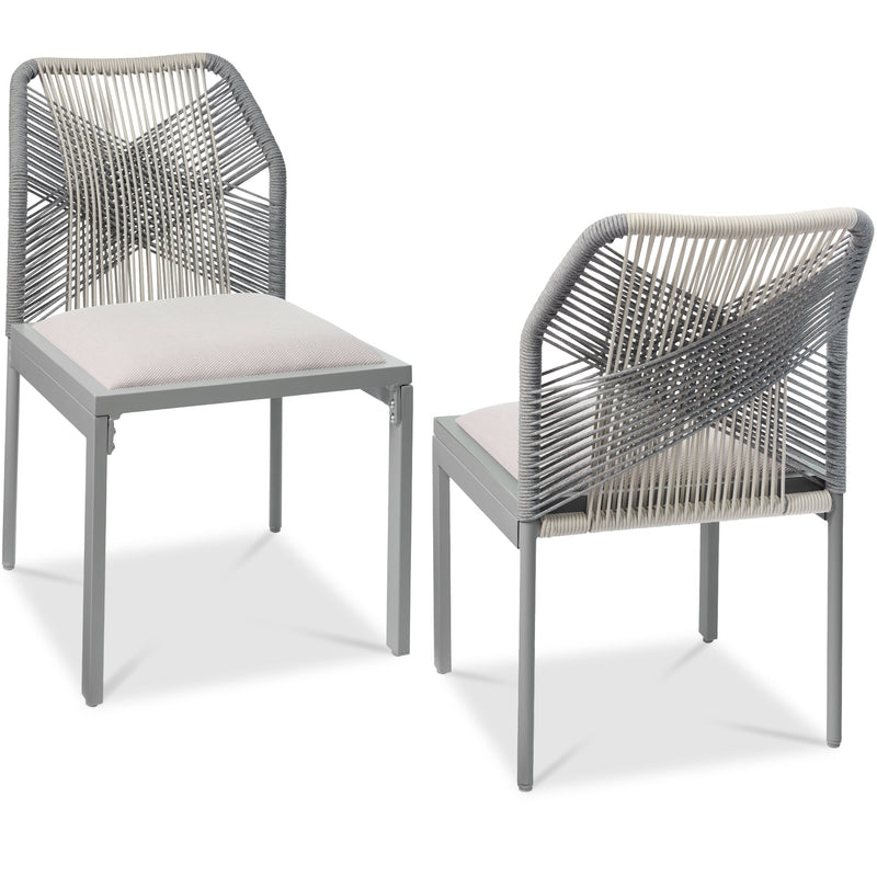 Set of 2 Indoor/Outdoor Aluminum Side Dining Chairs w/ All-Weather Rope