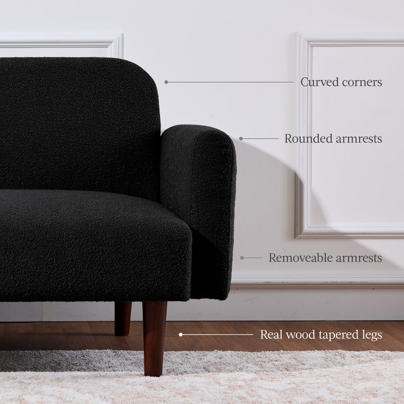 Curved Convertible Futon, Boucle Fabric Split-Back Sleeper Bed
