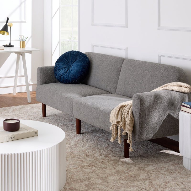 Curved Convertible Futon, Boucle Fabric Split-Back Sleeper Bed