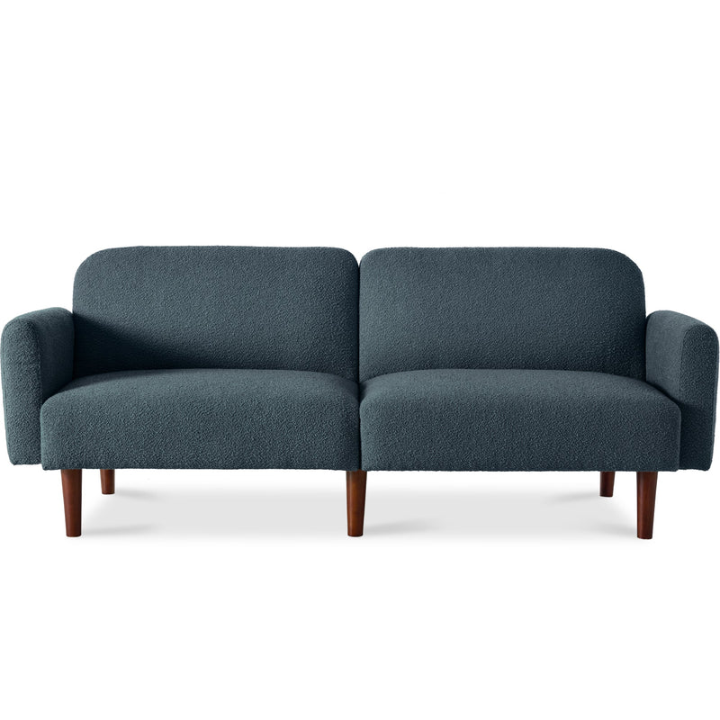Curved Convertible Futon, Boucle Fabric Split-Back Sleeper Bed