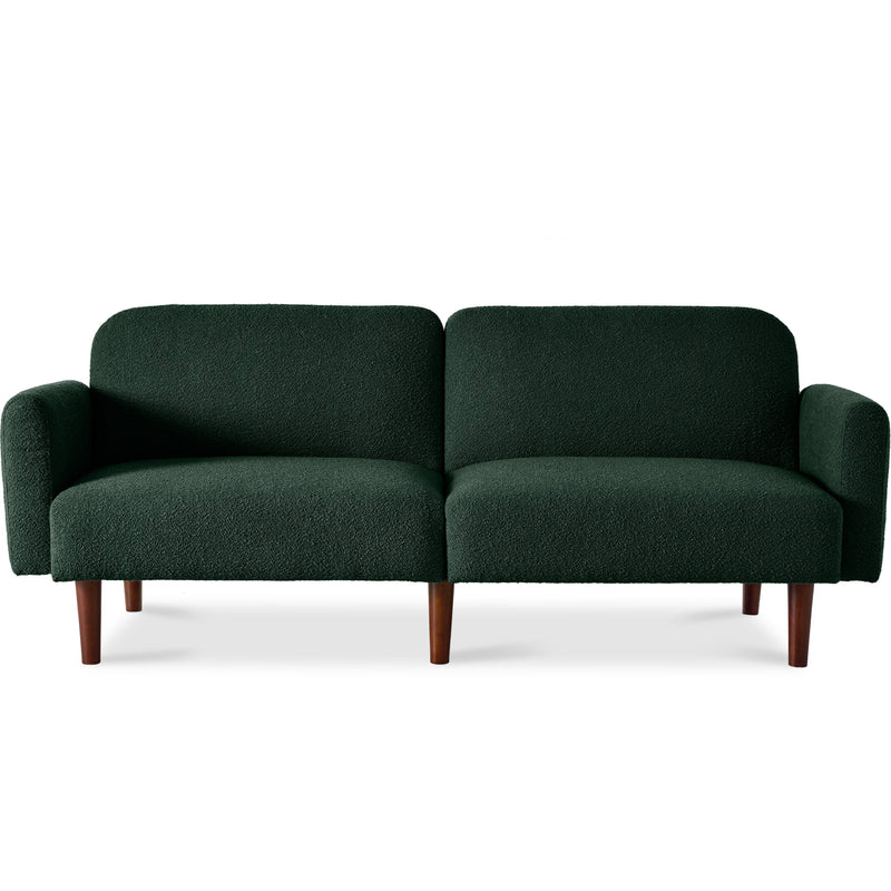 Curved Convertible Futon, Boucle Fabric Split-Back Sleeper Bed