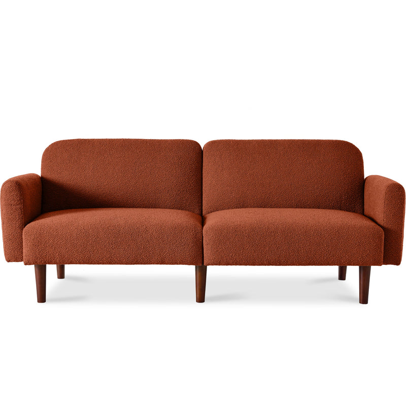 Curved Convertible Futon, Boucle Fabric Split-Back Sleeper Bed
