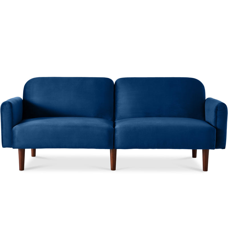 Curved Convertible Futon, Velvet Fabric Split-Back Sleeper Bed